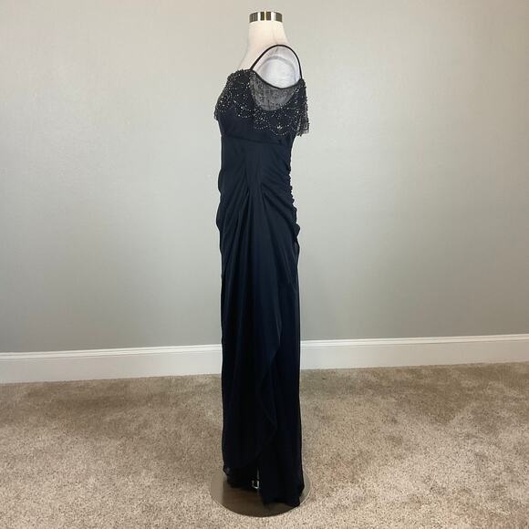 XSCAPE Off the Shoulder Beaded Long Chiffon Evening Gown Blue Size 16 Dress - Picture 5 of 12